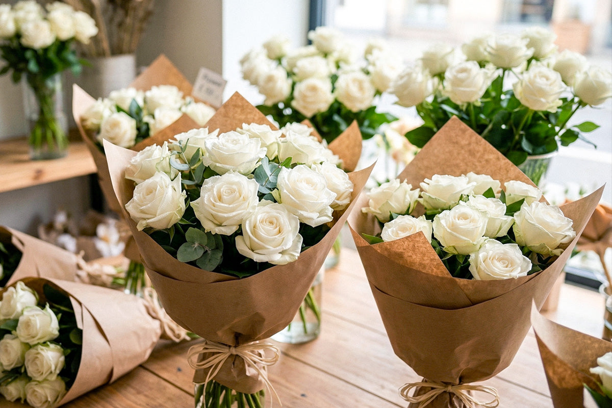 Sträuße mit weißen Rosen