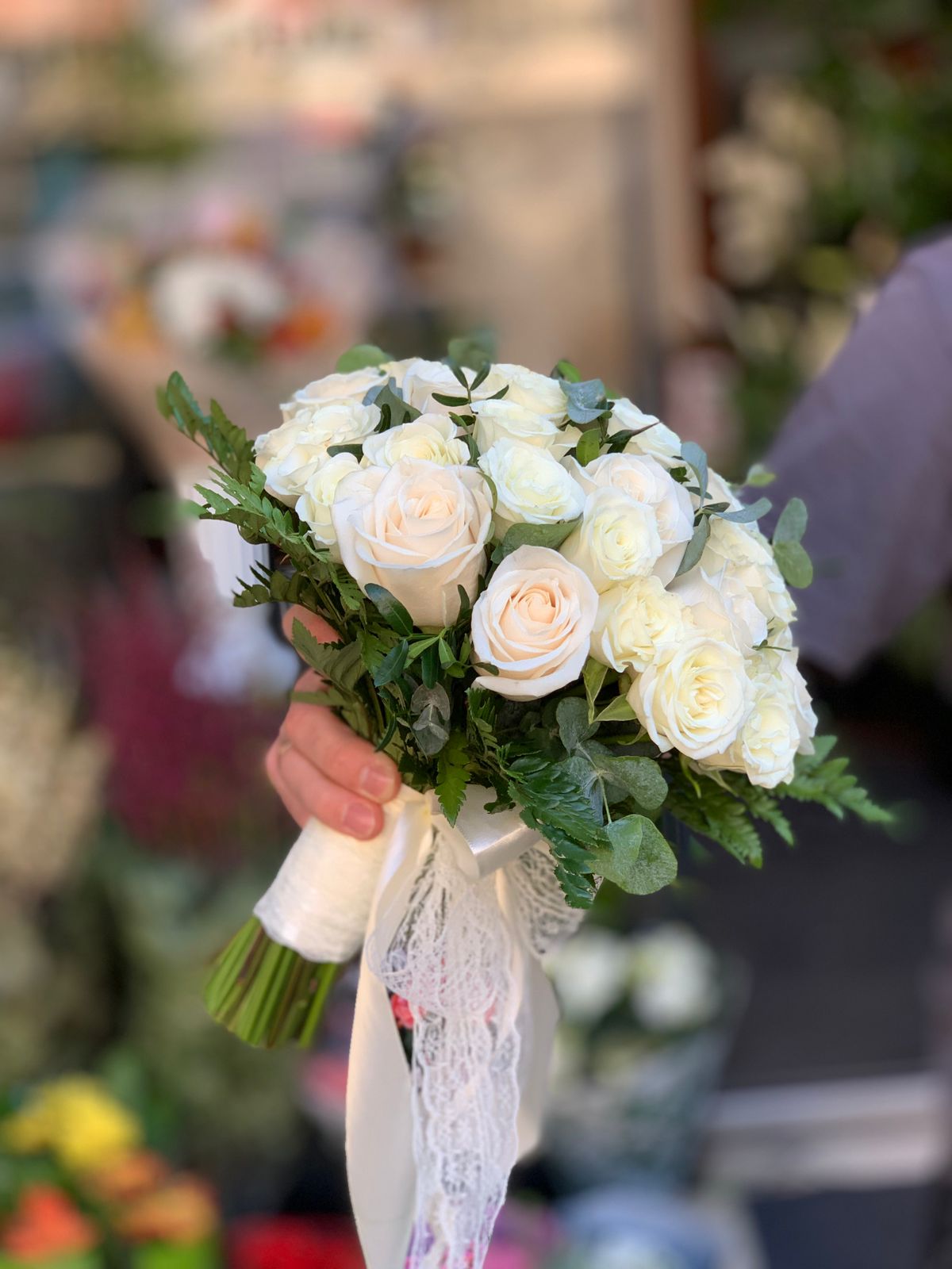Classic Bridal Bouquet White and Cream Roses Bucharest – The Bloom