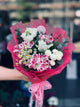 Bouquet avec Alstroemeria Framboise, Eustoma Blanc et Chrysanthèmes – Livraison à Bucarest