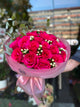 Bouquet di 25 rose fucsia e gypsophila