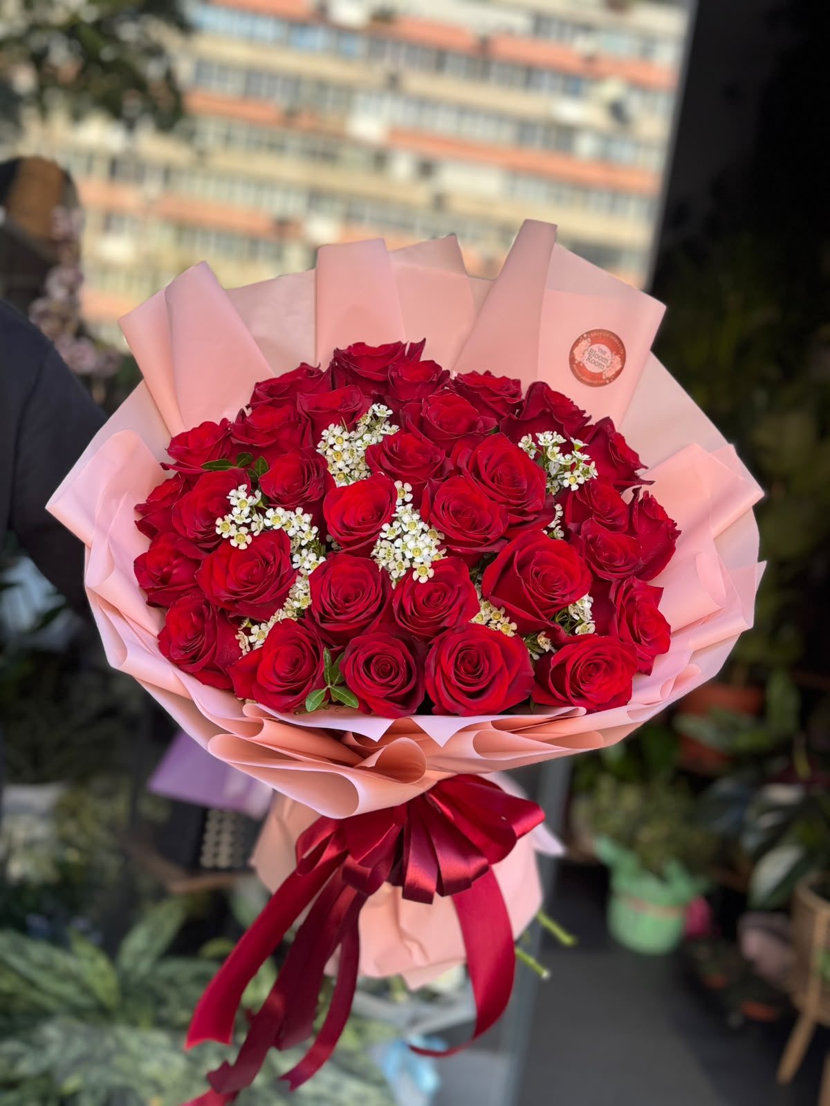 Buchet de 31 trandafiri roșii cu wax